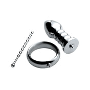 Stainless-steel nonporous non-porous accessories kit 3pc 3-pc 3-piece three-piece electrosex electro-sex e-stim stim stimulator stimulation stimulating bipolar conductive anal anal-play butt-play butt-stuff buttplug butt-plug anal-plug anal-probe ribbed tapered-tip cnb cock-and-ball cockring cock-ring urethral-plug penis-plug beaded bondage bdsm bdsm-gear bdsm-toys kink kinky kinky-toys kinky-play medical medical-toys medical-play shocking extreme pain adult-toys male masculine masc mens guys dudes silver