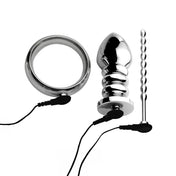 Stainless-steel nonporous non-porous accessories kit 3pc 3-pc 3-piece three-piece electrosex electro-sex e-stim stim stimulator stimulation stimulating bipolar conductive anal anal-play butt-play butt-stuff buttplug butt-plug anal-plug anal-probe ribbed tapered-tip cnb cock-and-ball cockring cock-ring urethral-plug penis-plug beaded bondage bdsm bdsm-gear bdsm-toys kink kinky kinky-toys kinky-play medical medical-toys medical-play shocking extreme pain adult-toys male masculine masc mens guys dudes silver