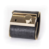 Zip Edge Leather Wrist Cuff & Slide Clasp L 7.87"