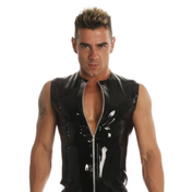 Zip front sleeveless latex t-shirt men’s latex top black rubber sleeveless fetish shirt silver front zipper shiny latex masculine latex wear seamed black rubber sleeveless fetish clothing latex fashion tight latex shirt edgy kink apparel.