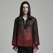 Lantern Sleeves Drawstring Gradient Chiffon Shirt – Gothic chiffon shirt with lantern sleeves and velvet drawstring – Dark gothic fashion