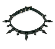 3/4" BLACK LEATHER CHOKER WITH 1/2" AND 1" SPIKES