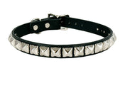 BLACK LEATHER CHOKER WITH 1 ROW 1/2" PYRAMID STUDS
