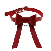 Long PU Leather Bow Choker