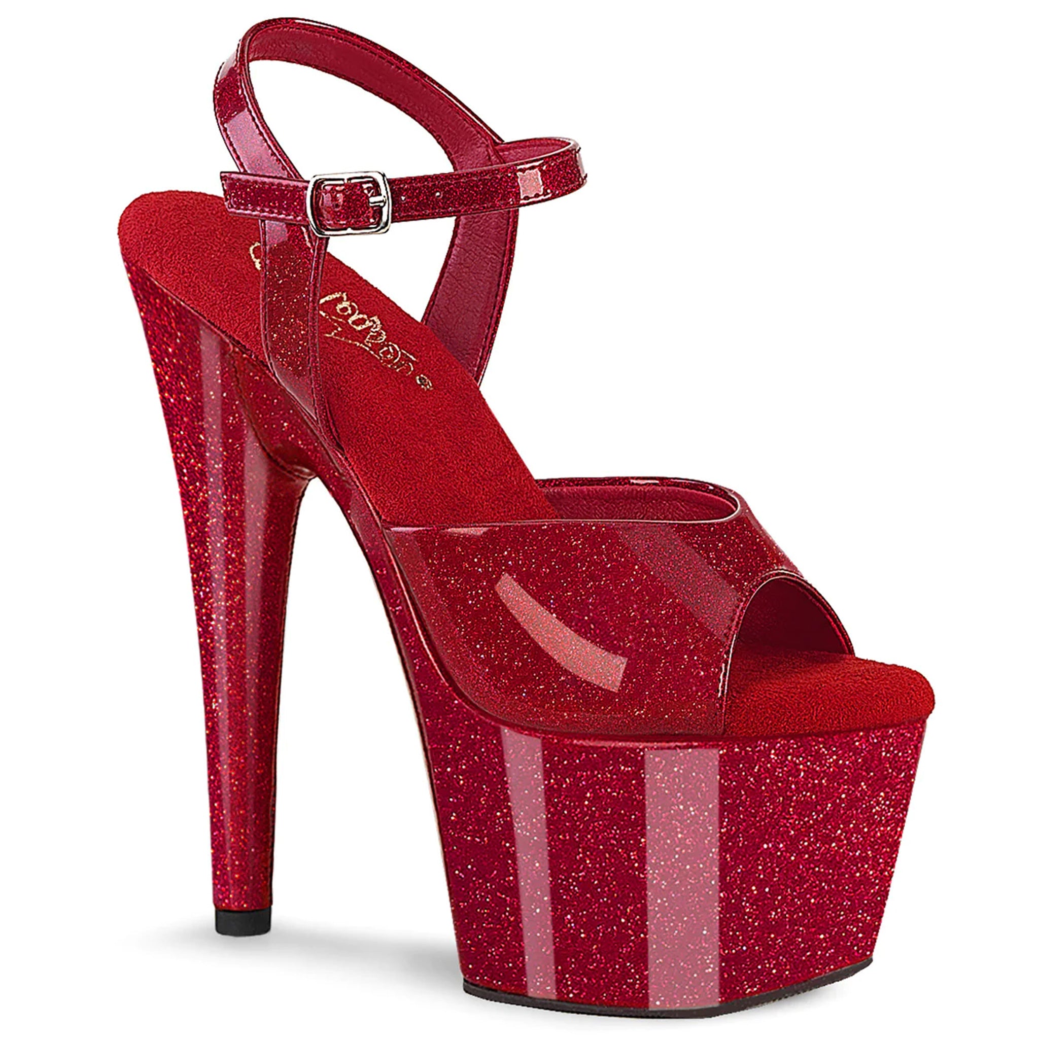 Ruby Glitter Patent Platform Ankle Sandals