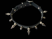 3/4" BLACK LEATHER CHOKER WITH 1/2" AND 1" SPIKES