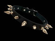 3/4" BLACK LEATHER CHOKER WITH 1/2" AND 1" SPIKES