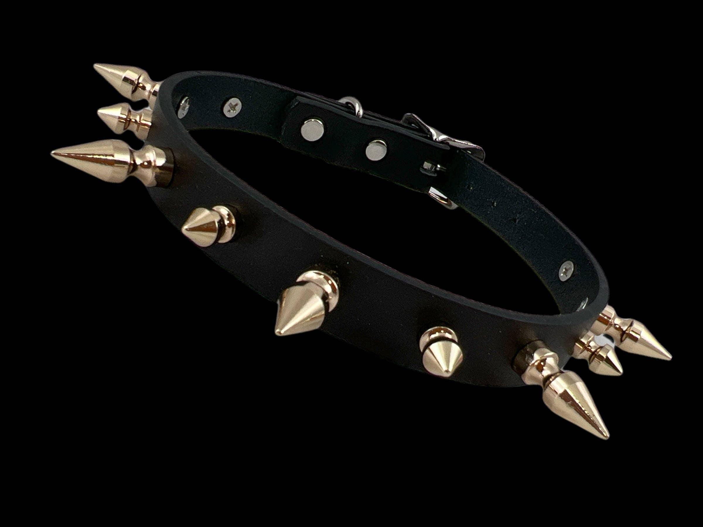 3/4" BLACK LEATHER CHOKER WITH 1/2" AND 1" SPIKES