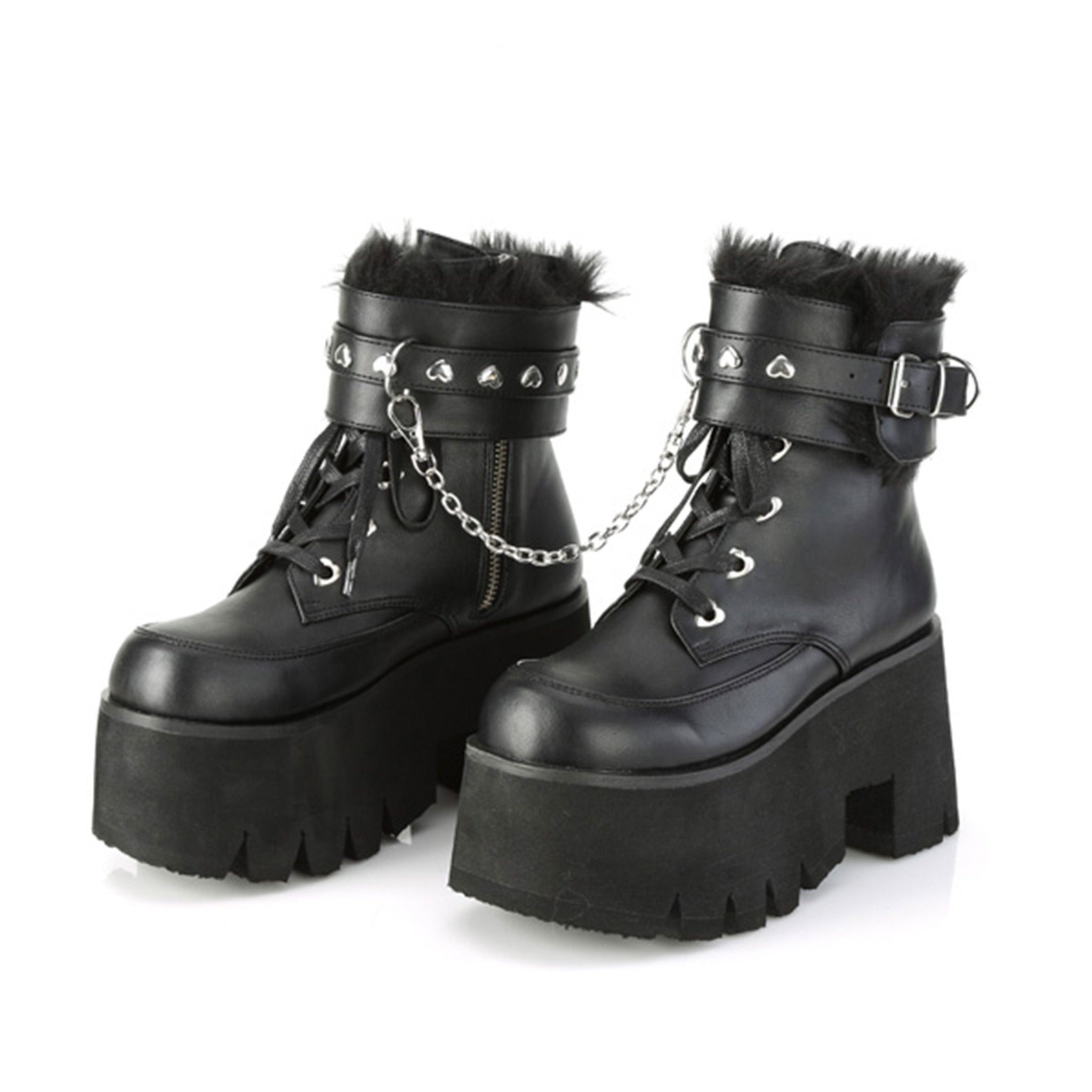 Chunky Lace-up Platform Booties with Detach Furry Ankle Restraints