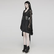 Skull and Rose Lace Asymmetrical Wrap Kimono & Cincher – Gothic kimono with skull and rose lace, featuring an irregular hem and waist-cinching corset – Sexy gothic fashion