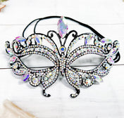 black metal face mask ab crystals rhinestone encrusted masquerade luxury