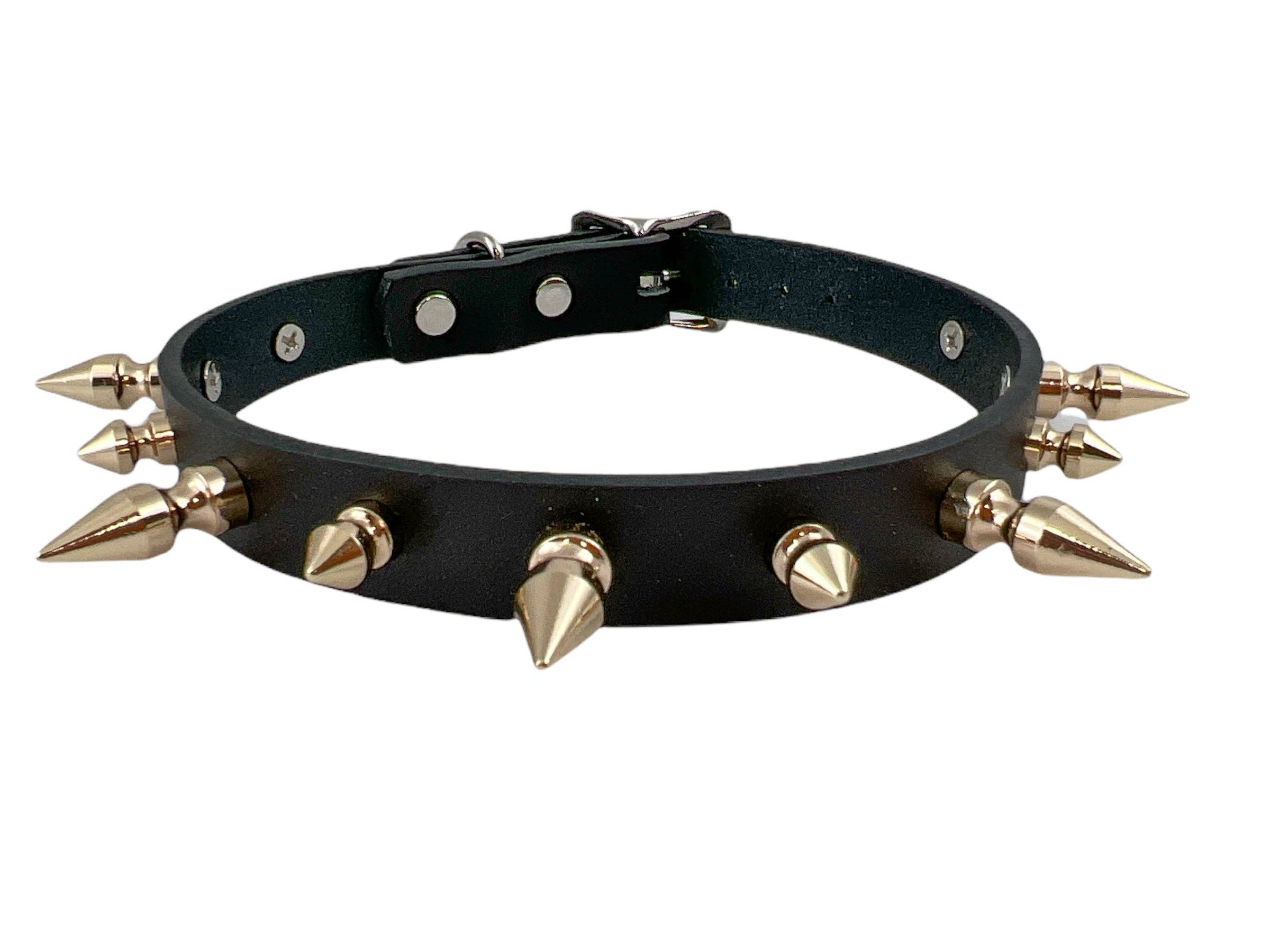3/4" BLACK LEATHER CHOKER WITH 1/2" AND 1" SPIKES
