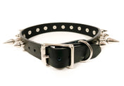 3/4" BLACK LEATHER CHOKER WITH 1/2" AND 1" SPIKES