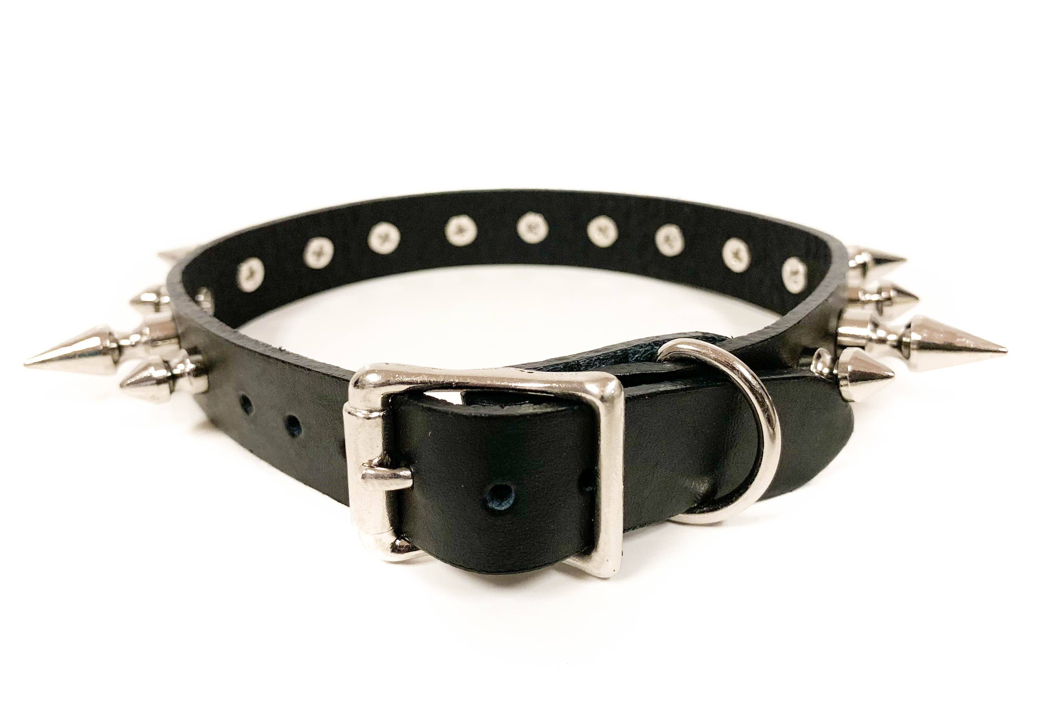 3/4" BLACK LEATHER CHOKER WITH 1/2" AND 1" SPIKES