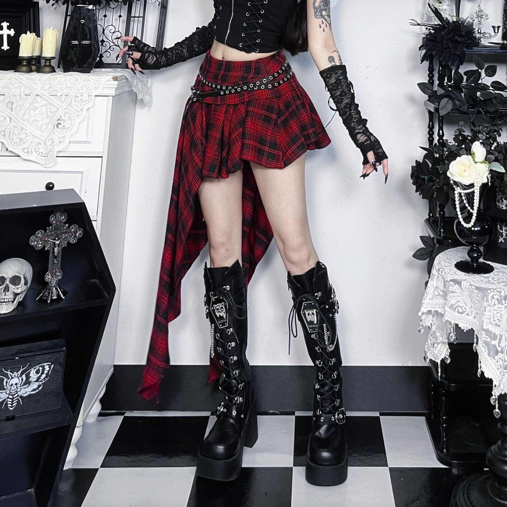 Asymmetrical Plaid Bodycon Skirt Elegant