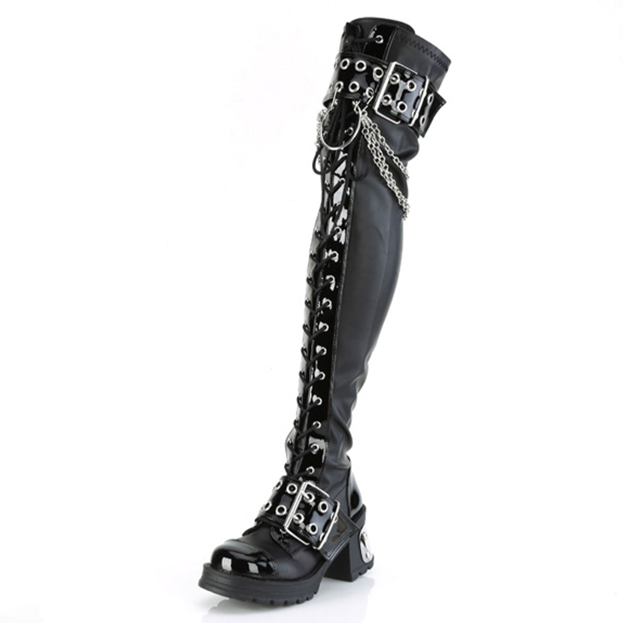 Chains Metal Horseshoe Chunky Heel Thigh High Boots