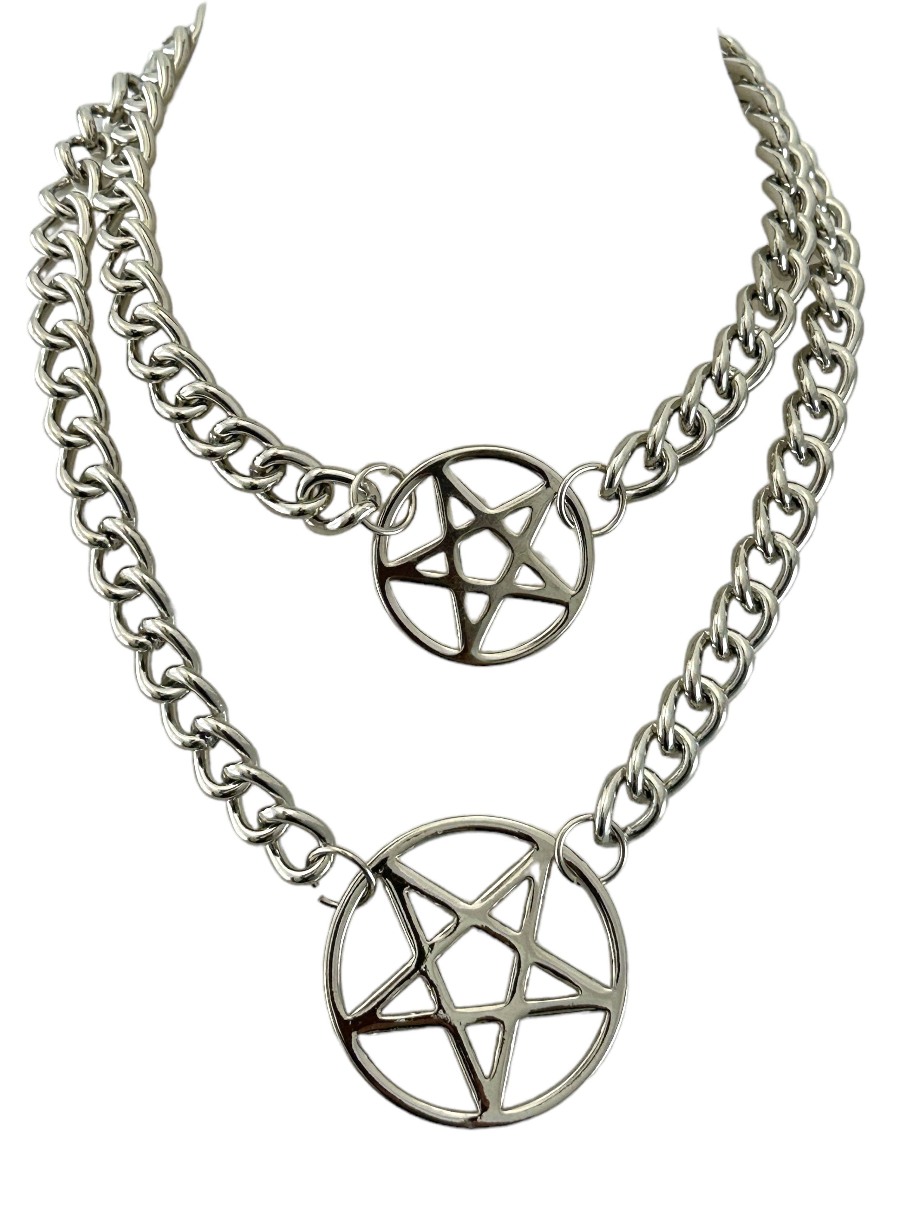 4MM REGULAR STREEL CHAIN DOUBLE PENTAGRAM CHOKER