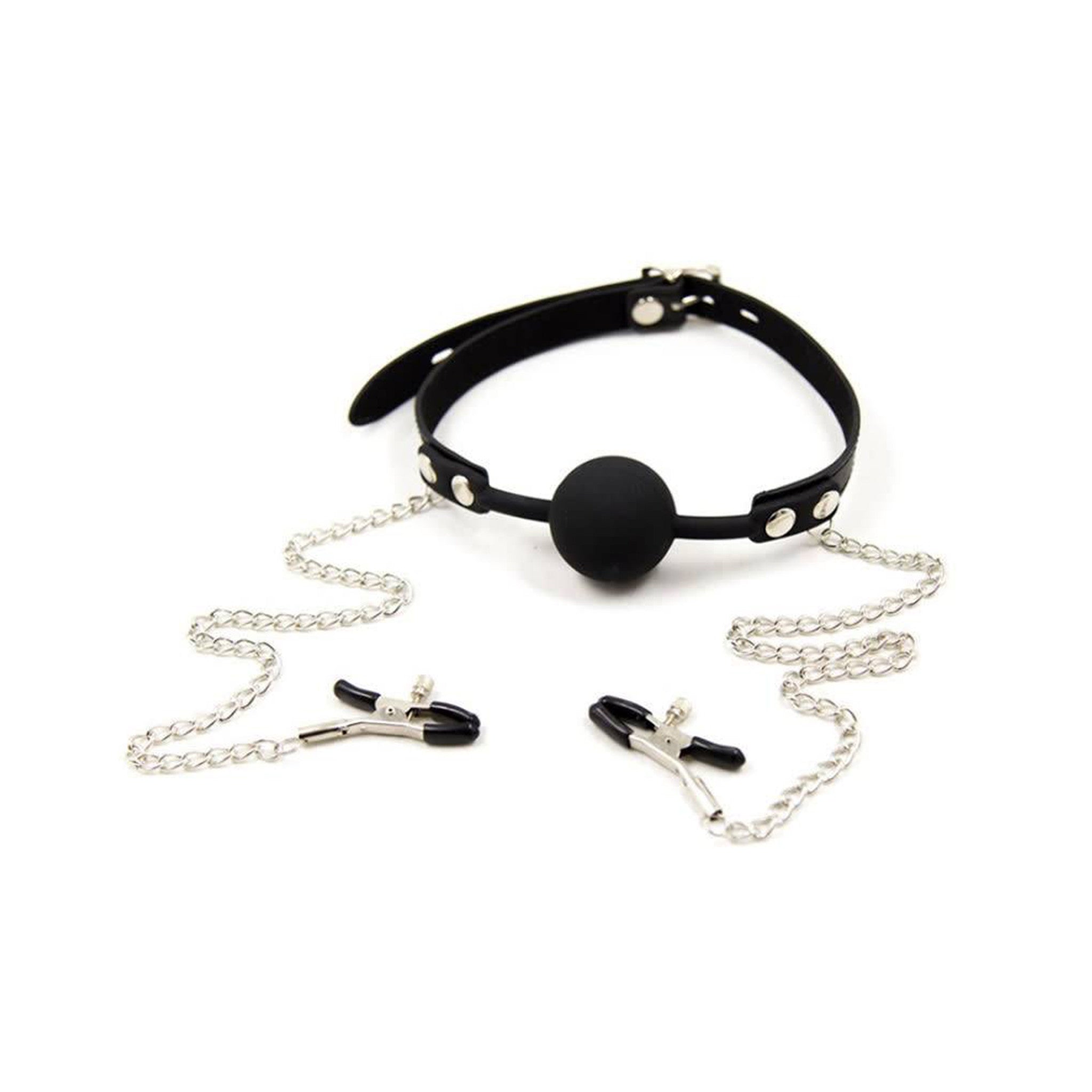 Silicone Ball Gag With Nipple Clamps