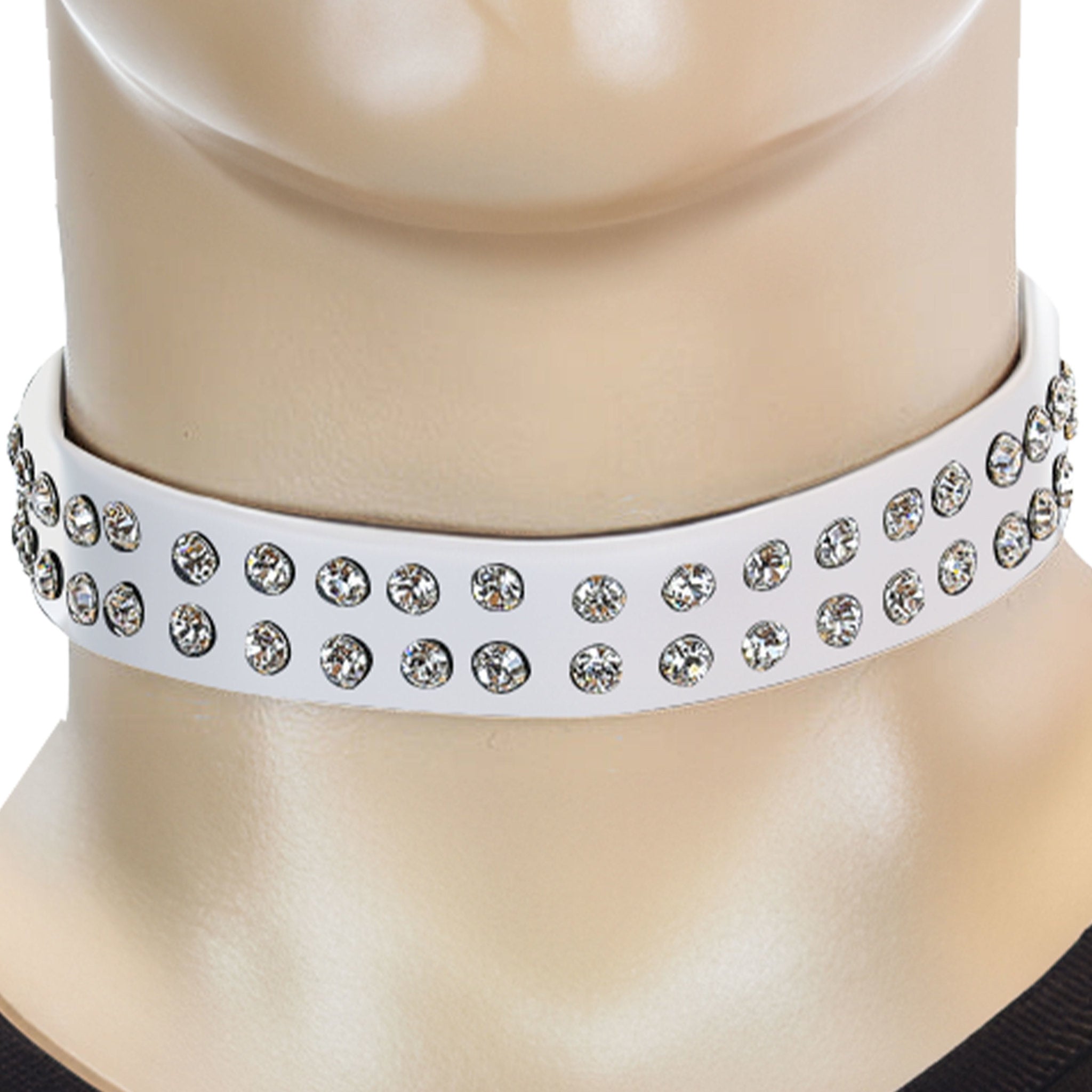 Patent Kitty O-ring Choker with 2 Rows Rhinestones