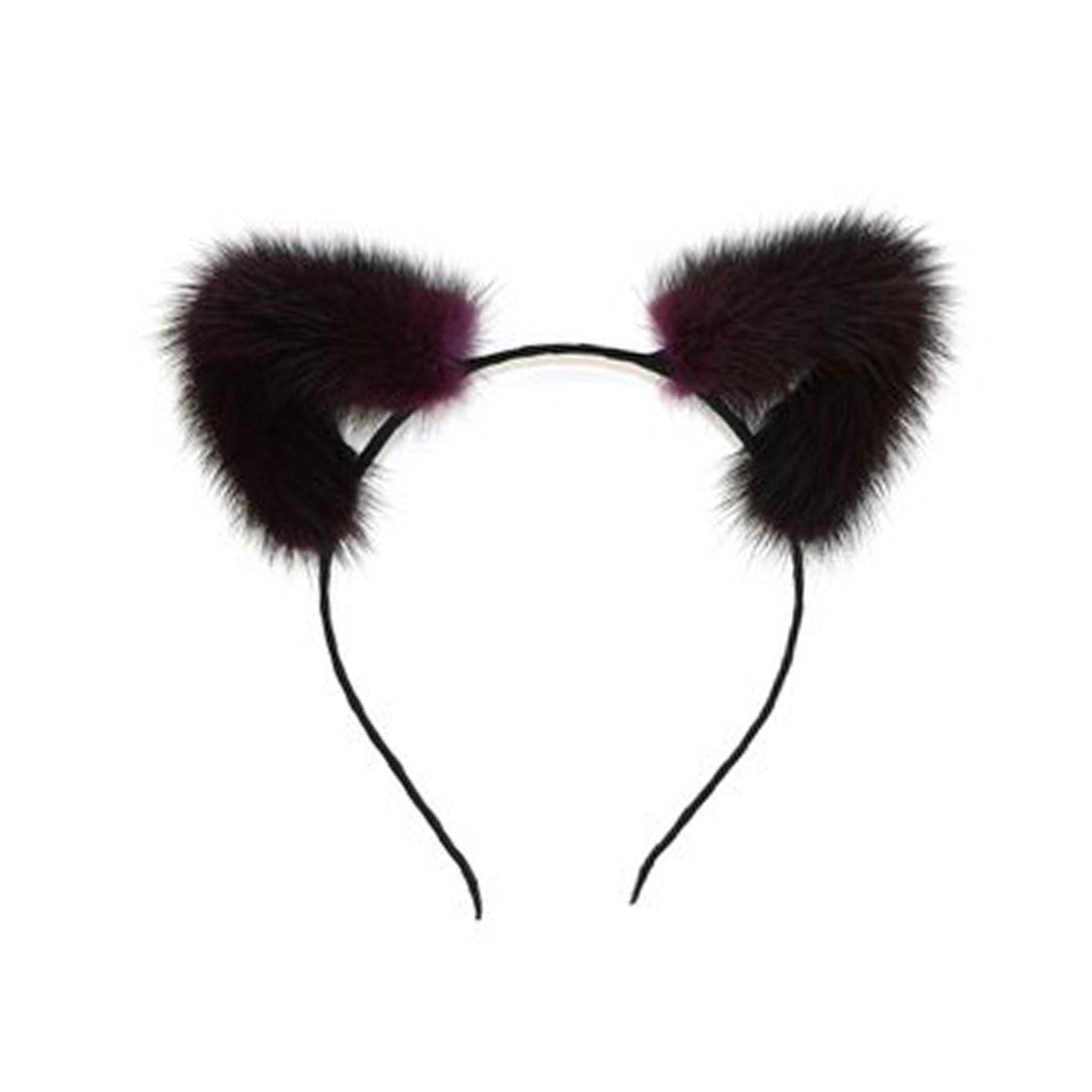 Genuine mink fur headband hairband headgear flexible cat ears pet-play accessories halloween purple