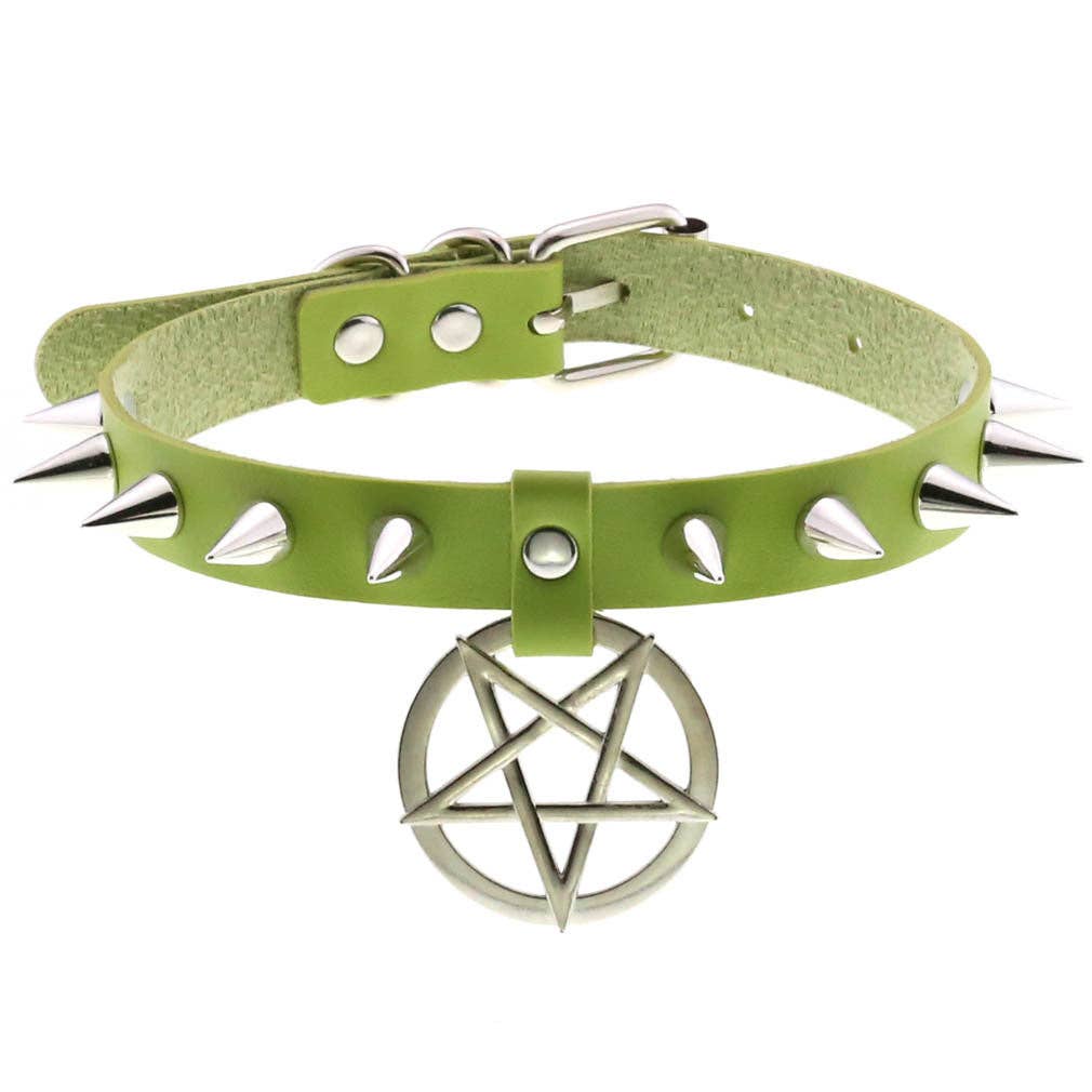 Star Pendant Leather Choker w/ Studs