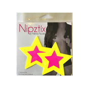 Neon Yellow & Pink Blacklight Double Starburst Starry Nights Nipple Cover Pasties
