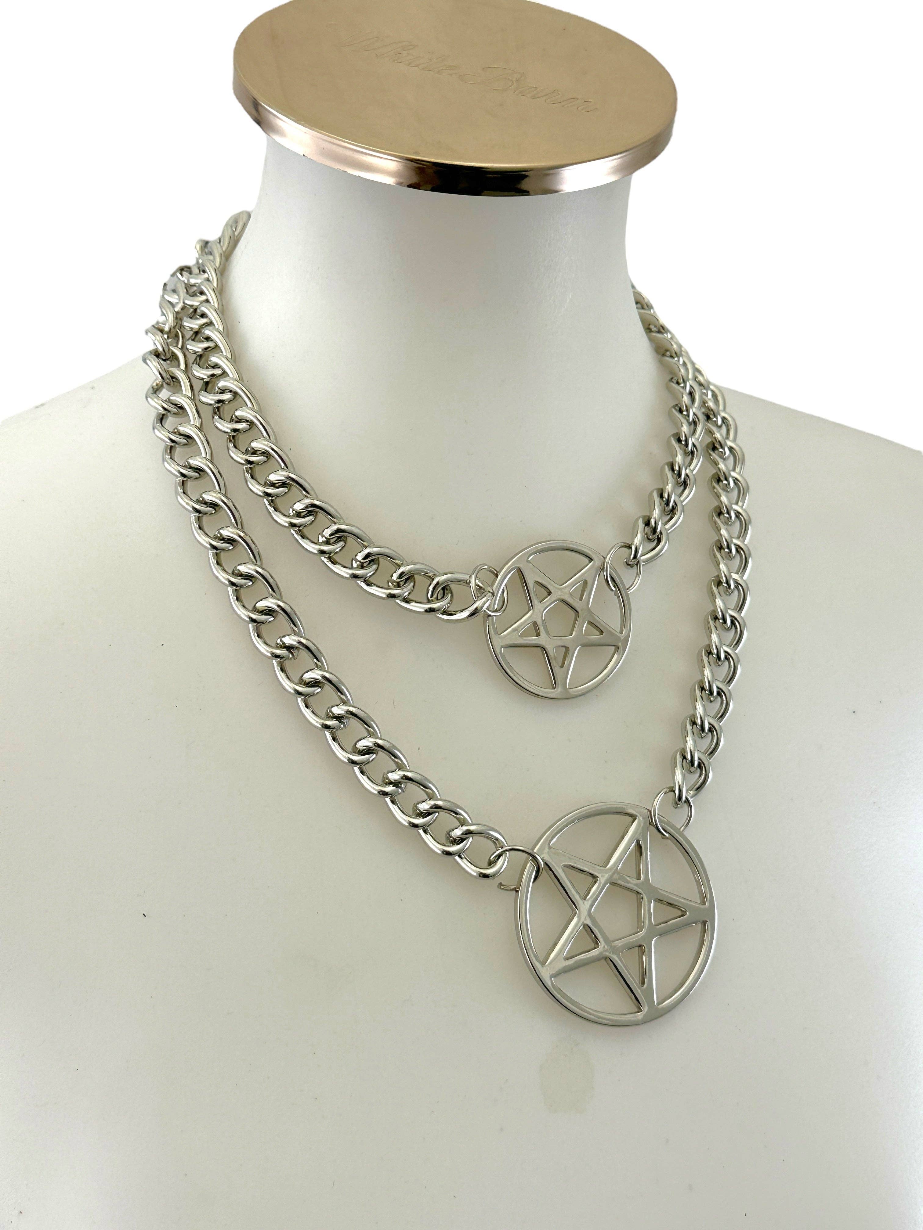 4MM REGULAR STREEL CHAIN DOUBLE PENTAGRAM CHOKER