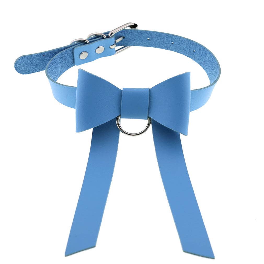 Long PU Leather Bow Choker