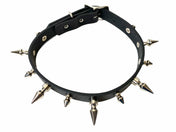 3/4" BLACK LEATHER CHOKER WITH 1/2" AND 1" SPIKES