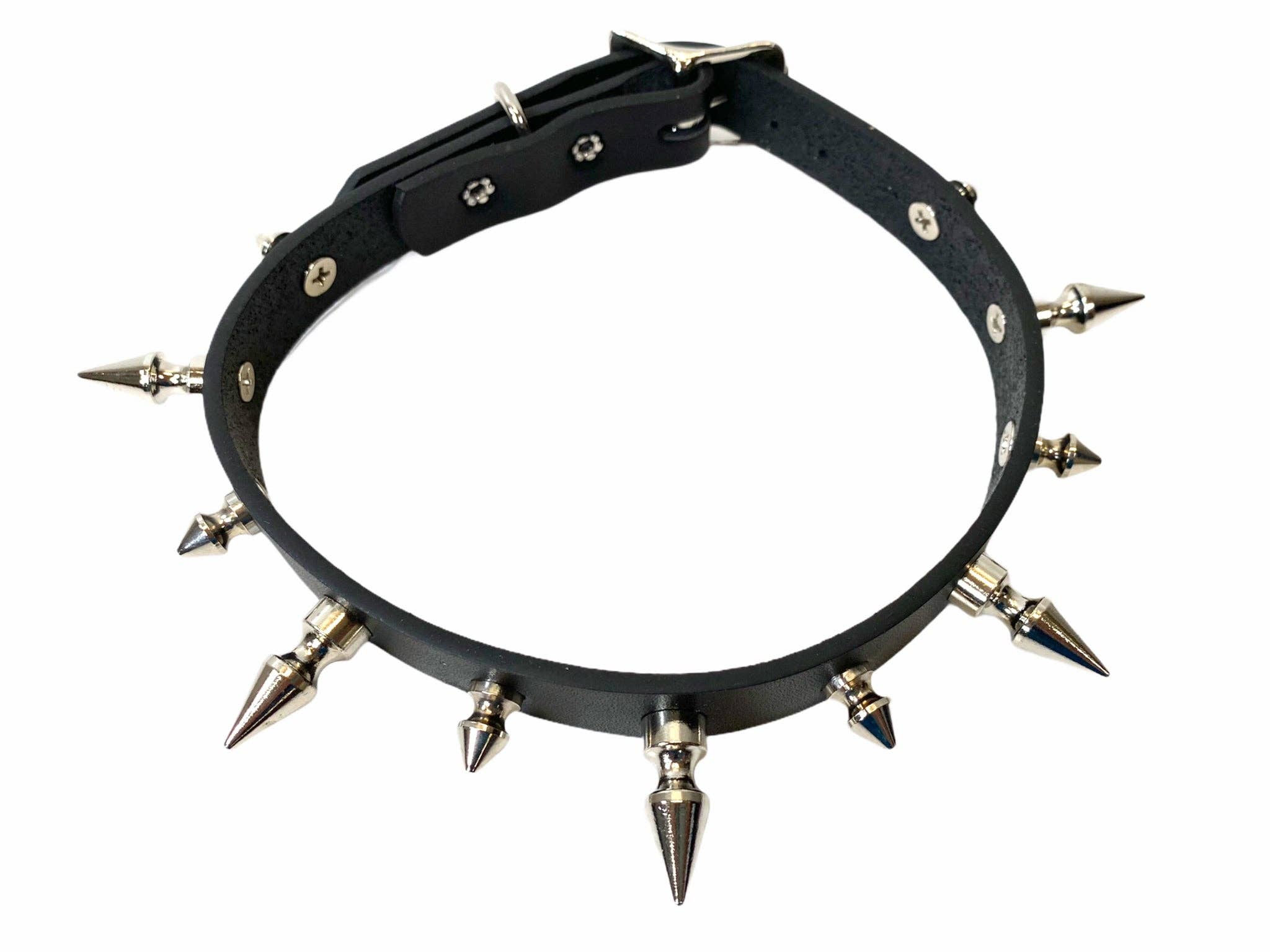 3/4" BLACK LEATHER CHOKER WITH 1/2" AND 1" SPIKES