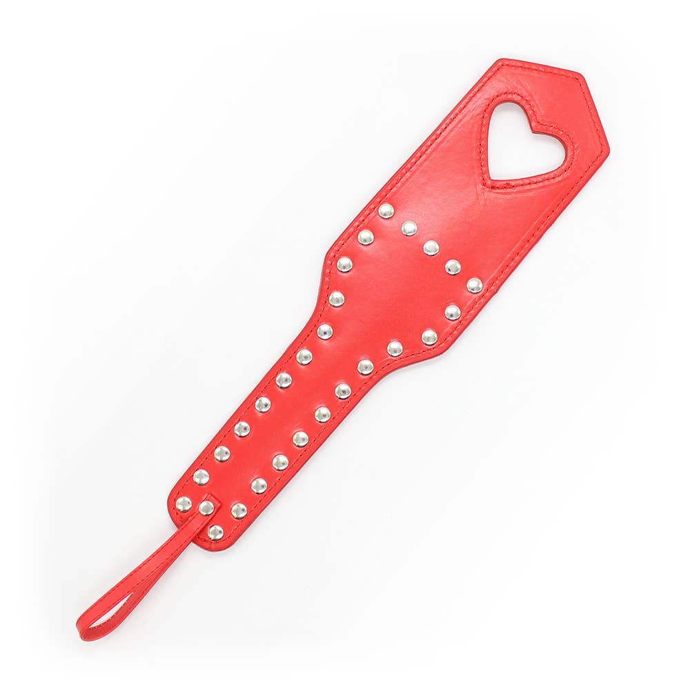 Paddle - Red PVC Studded Heart Cut-Out Spanking Hand Slapper