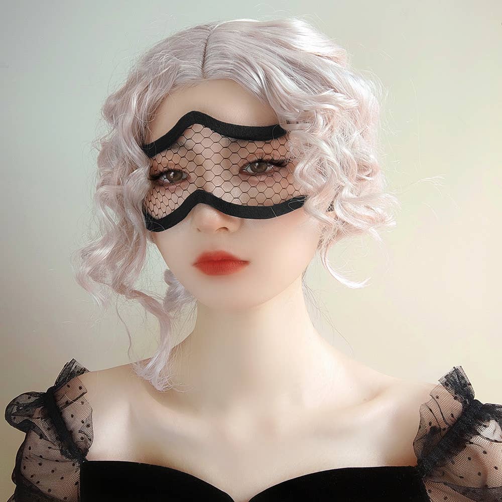 black lace party eye mask soft felt frame wide fishnet design adjustable satin ribbon