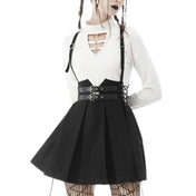 Pleaded High Wasted Suspenders Skirt