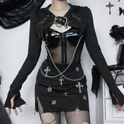 Street Style Slim Fit Hood Bolero with Chain Design