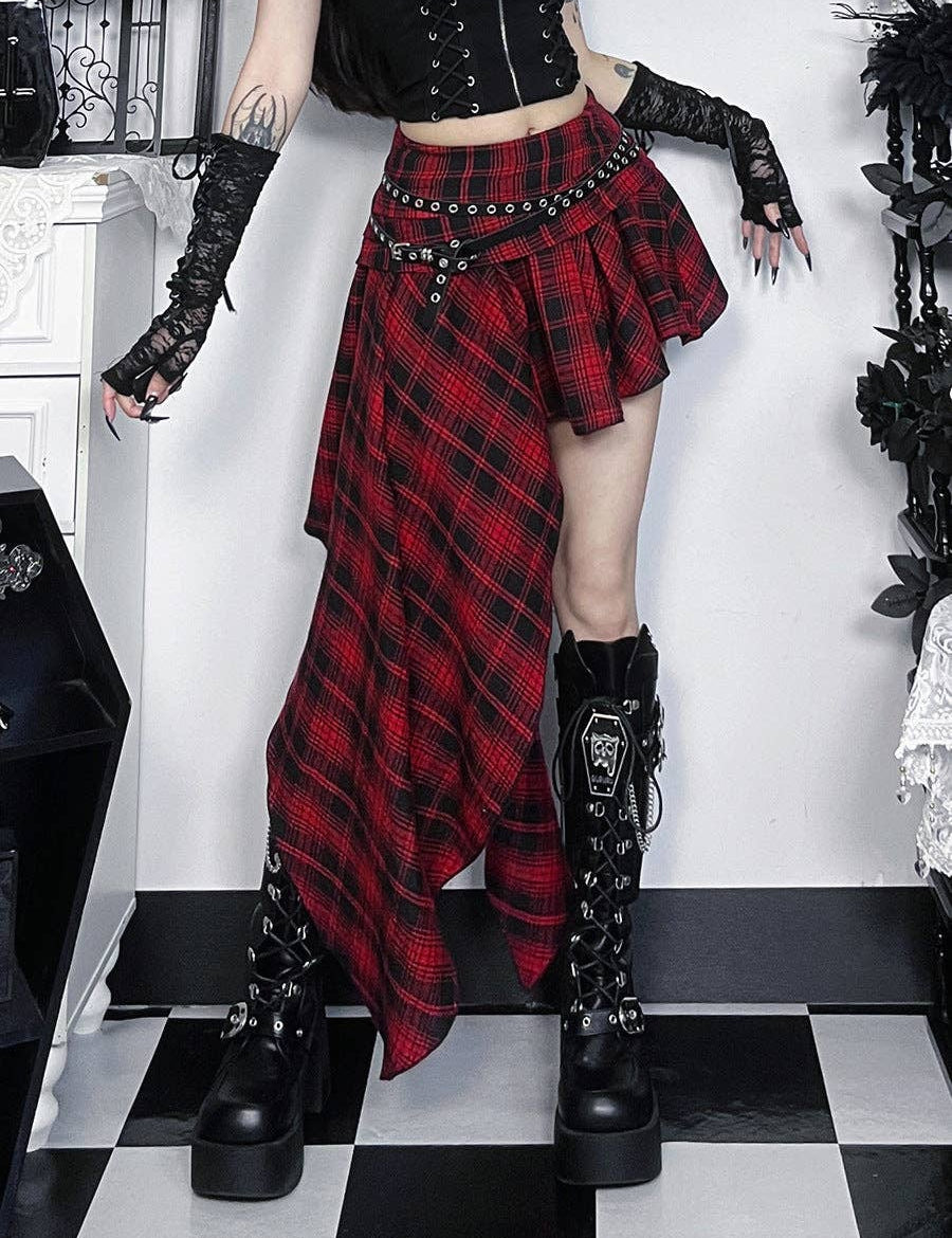 Asymmetrical Plaid Bodycon Skirt Elegant