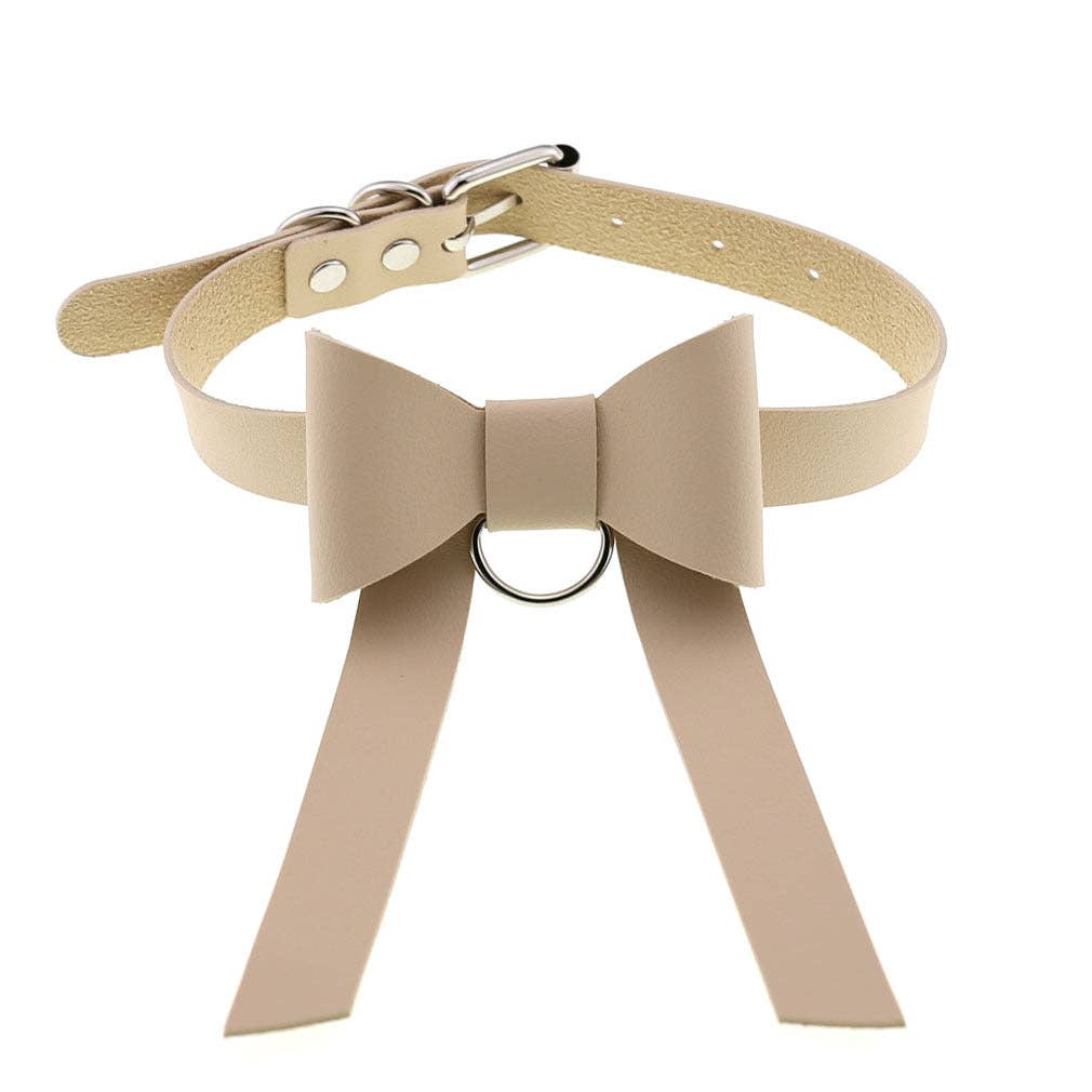 Long PU Leather Bow Choker