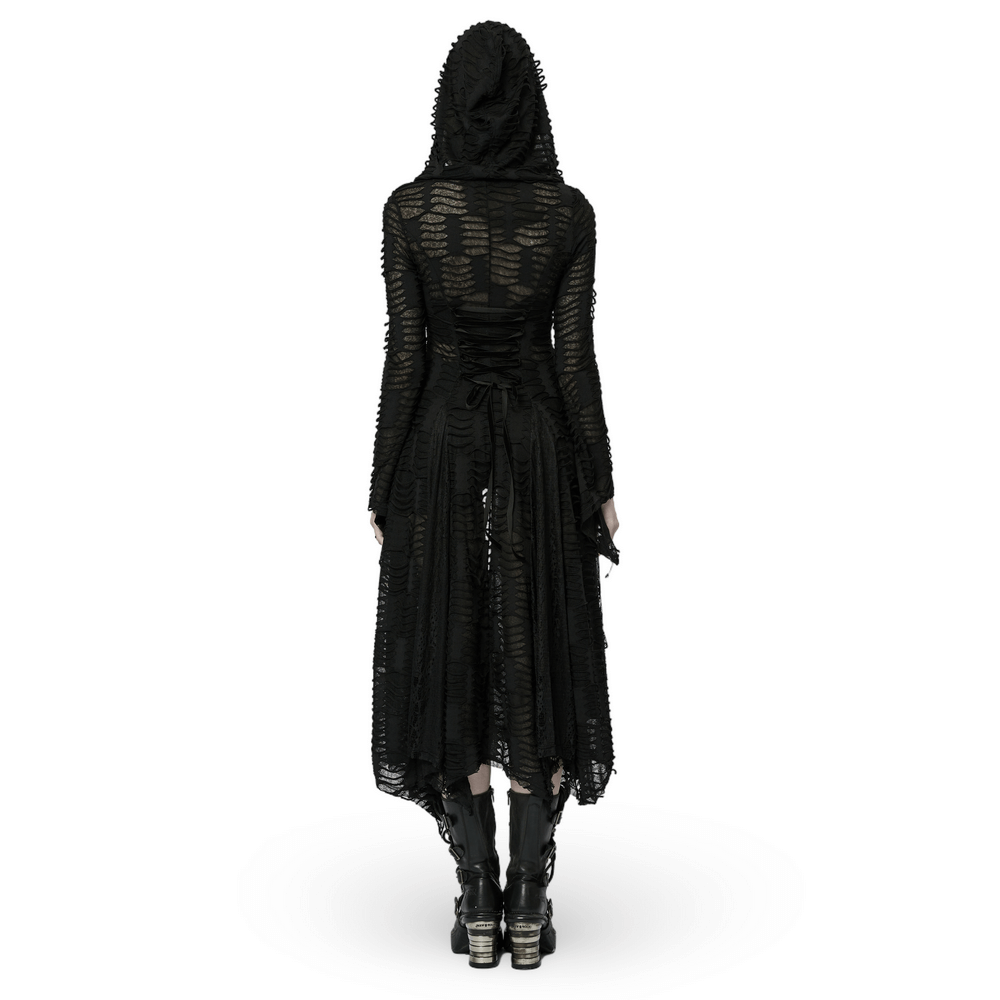 Dark Knitted Decayed Broken Hole Wizard Coat – Eerie wizard coat with tattered fabric and broken holes, perfect for dark fantasy and gothic fashion – Black