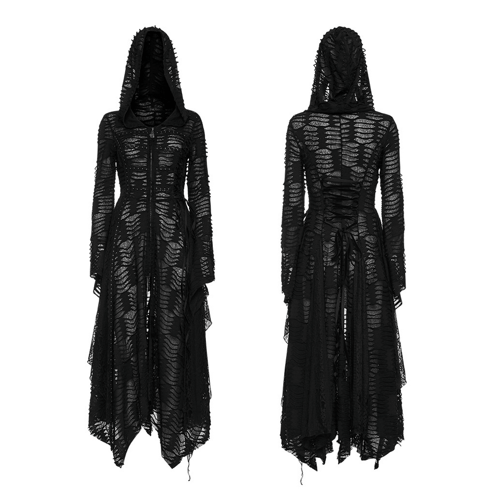 Dark Knitted Decayed Broken Hole Wizard Coat – Eerie wizard coat with tattered fabric and broken holes, perfect for dark fantasy and gothic fashion – Black