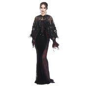  Gothic sheer sequin shawl with black feathers, elegant gothic black shawl, sequin and feather gothic wrap, sheer gothic feather shawl for costumes and parties, fetish gothic accessories