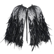  Gothic sheer sequin shawl with black feathers, elegant gothic black shawl, sequin and feather gothic wrap, sheer gothic feather shawl for costumes and parties, fetish gothic accessories