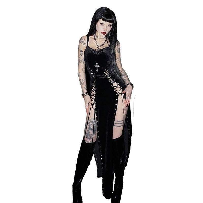 High Slit Tie Strap Dress Irregular Hem