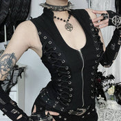 Zip-Up Tank Top with Waist Tie
