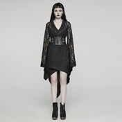 Skull and Rose Lace Asymmetrical Wrap Kimono & Cincher – Gothic kimono with skull and rose lace, featuring an irregular hem and waist-cinching corset – Sexy gothic fashion