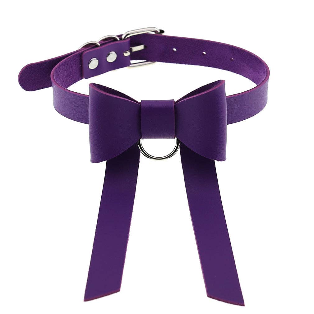 Long PU Leather Bow Choker