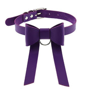 Long PU Leather Bow Choker