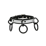 Bondage 3 Ring Leather Collar with Contrast Trim O/S
