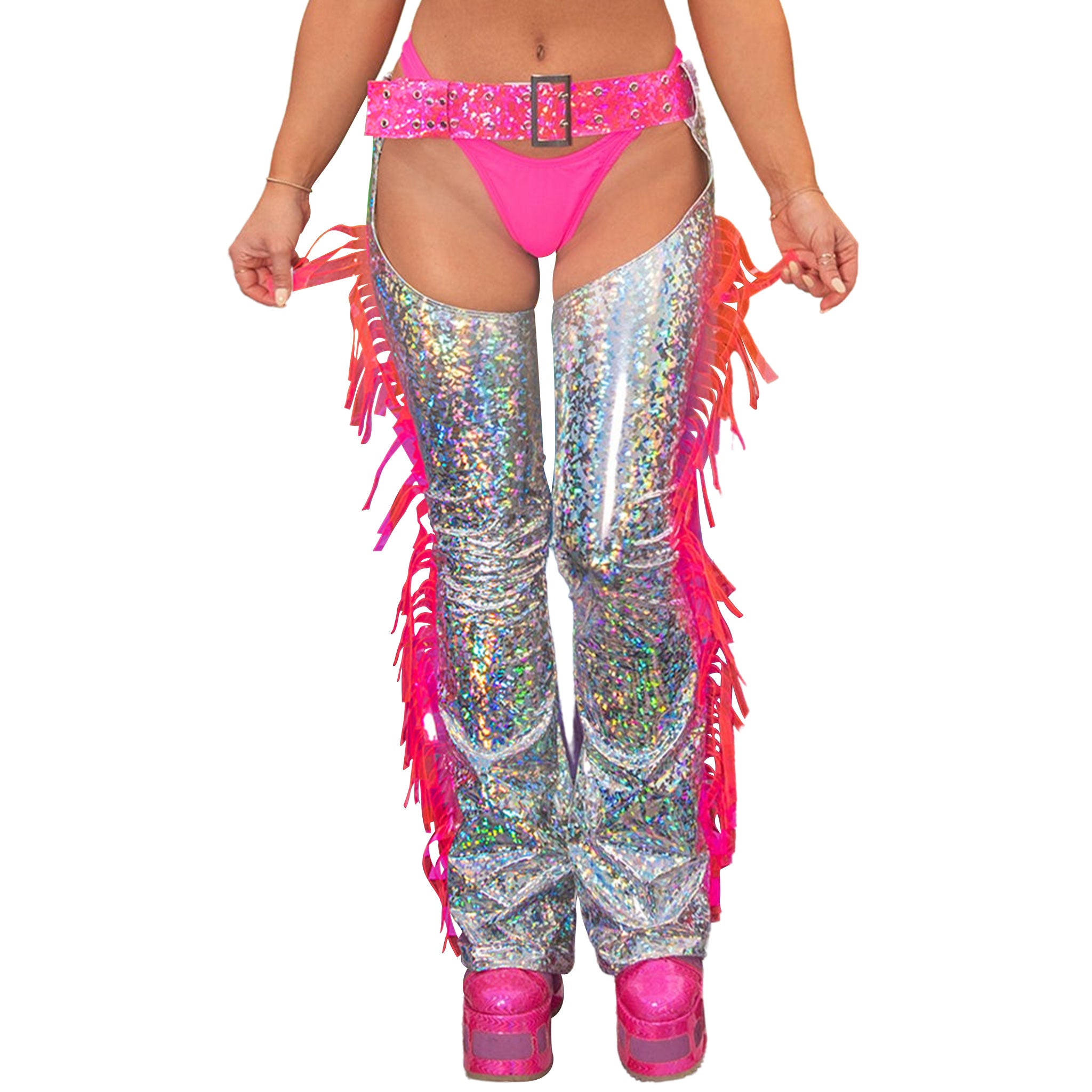 Iridescent Crackle Glass PVC Fringed Chaps