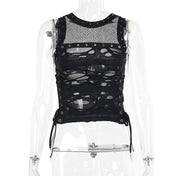 Trendy Black Tank Top With Ripped Details