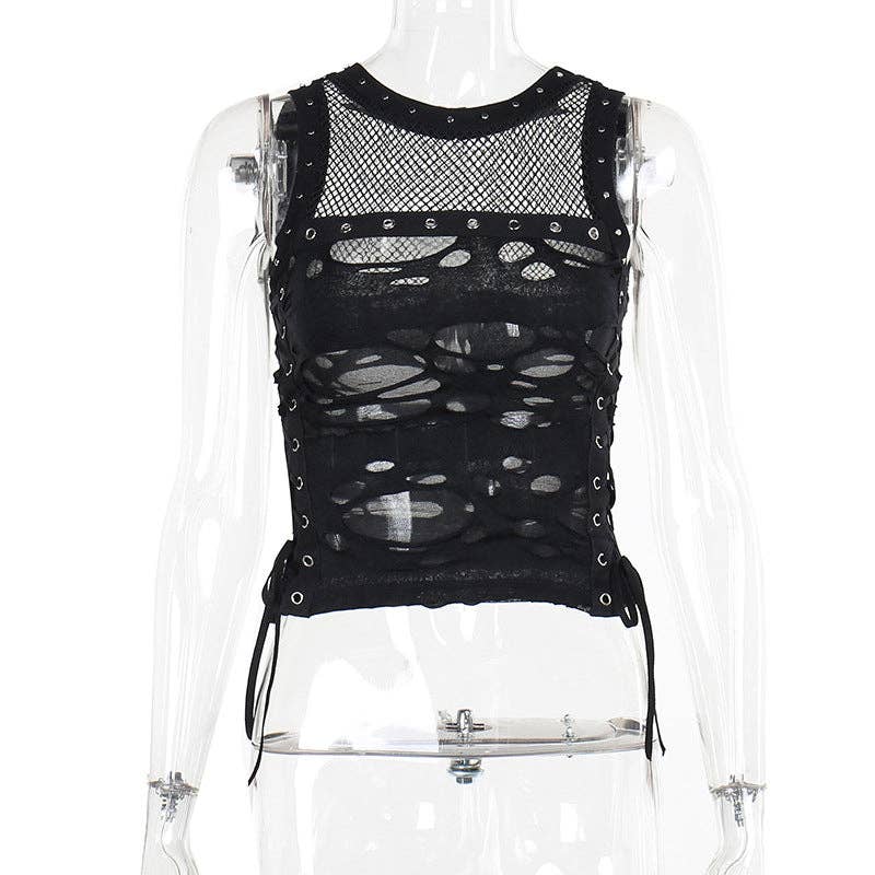 Trendy Black Tank Top With Ripped Details