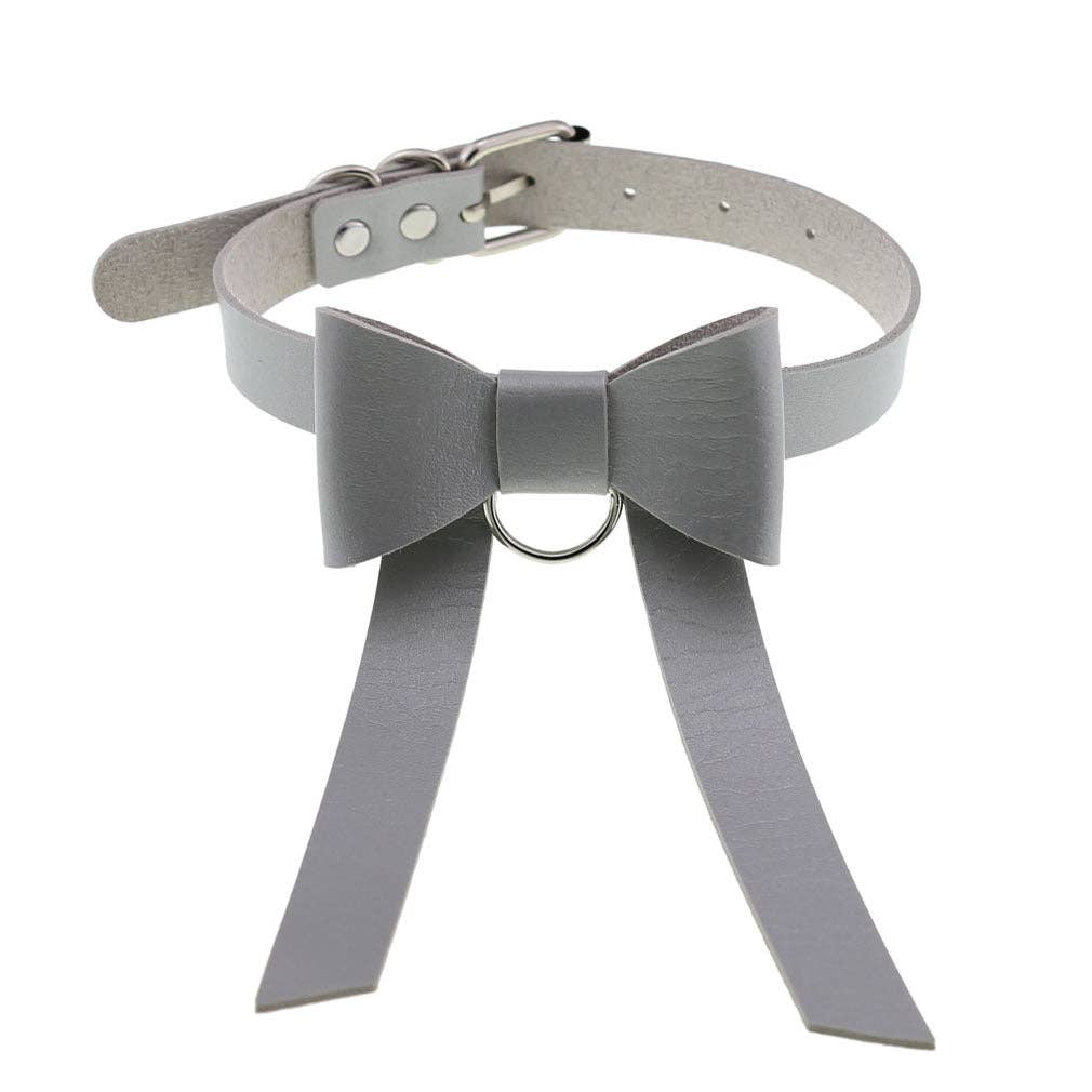 Long PU Leather Bow Choker
